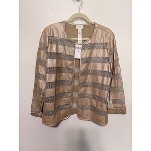 Chicos Jacket/ Blazer Pale Pink Faux Leather with Lace Stripes NWT 2/L
